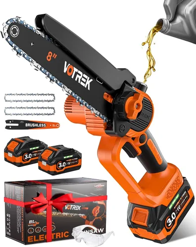 Miniatura 11 de Regalo único para hombres: Mini motosierra inalámbrica de 8 pulgadas y 6 pulgadas, potente y segura motosierra eléctrica de mano con 2