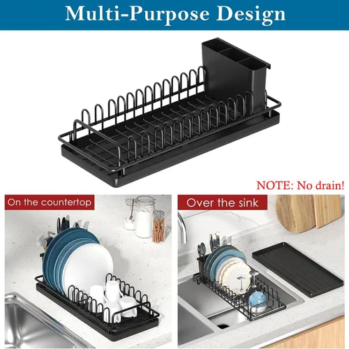 Miniatura 2 de XYZLVSI Escurridor Compacto Pequeño para Platos Escurridor de Fregadero con Alfombrilla de Silicona, Escurridor de Platos de Acero Inoxidable