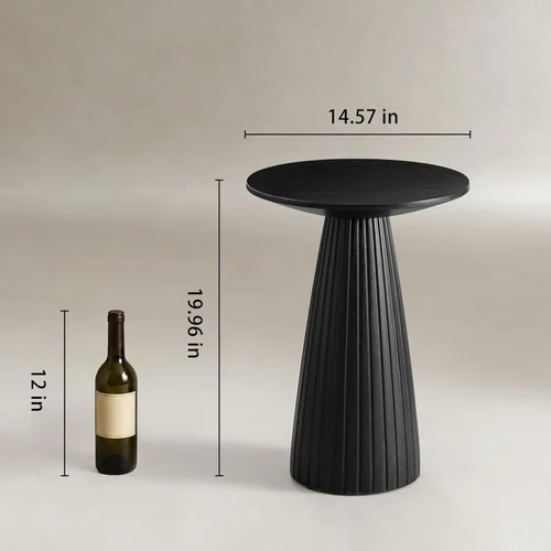 Miniatura 2 de Mesa auxiliar con pedestal negra de 14.56 pulgadas de diámetro, mesa auxiliar moderna, diseño de base acanalada, mesa de bebida minimalista