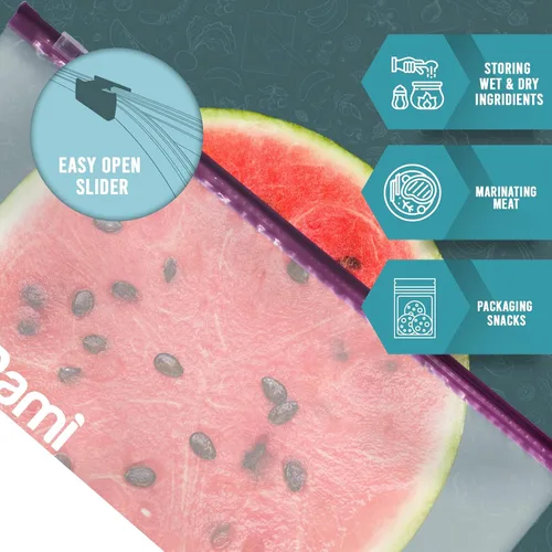 Miniatura 3 de PAMI Bolsas de almacenamiento deslizantes jumbo de 2.5 galones, paquete de 10 bolsas reutilizables a prueba de fugas para congelador con parte