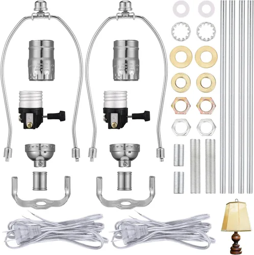 Miniatura 8 de Baquler Juego de 2 juegos de recableado de lámpara, haz una lámpara o kit de reparación con arpa de 8 pulgadas, tubo de tubo de 12 pulgadas, enchufe