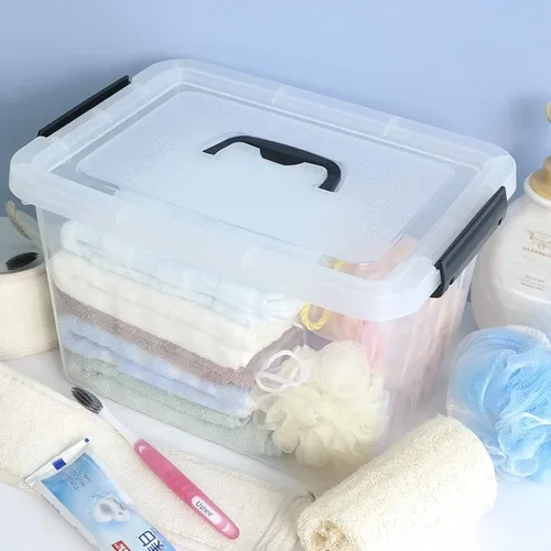 Miniatura 6 de Cajas de almacenamiento de 10 litros, bolsas de almacenamiento de plástico transparente con tapas, juego de 6