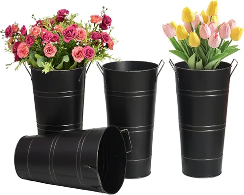 Miniatura 23 de Notakia Jarrones de metal galvanizado, jarrones de cubo de flores francesas para flores cortadas para decoración del hogar y decoración de mesa
