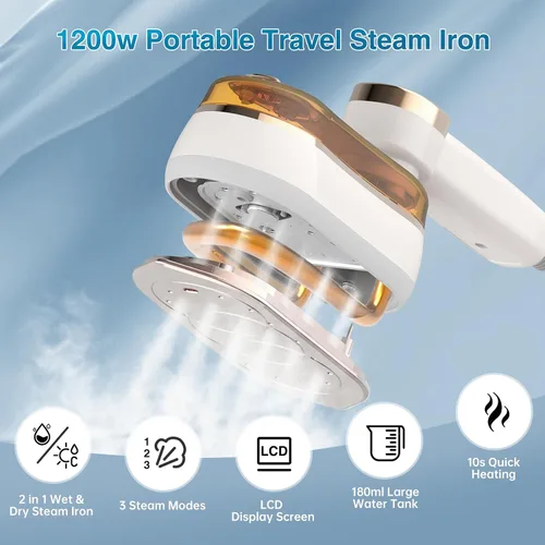 Miniatura 2 de Vaporizador y plancha de viaje 2 en 1, mini plancha de vapor portátil de mano, calentamiento rápido de 3 segundos, adecuada para viajes, hogar