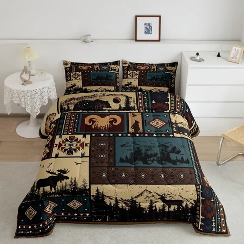 Miniatura 8 de Erosebridal Juego de edredón de campamento para niños y niñas, ropa de cama de campista tamaño twin, edredón vintage de campamento feliz