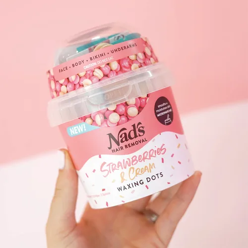 Miniatura 10 de Nad's Waxing Dots - Cuentas de cera dura de fresas y crema, fórmula sin tiras para microondas para mujeres