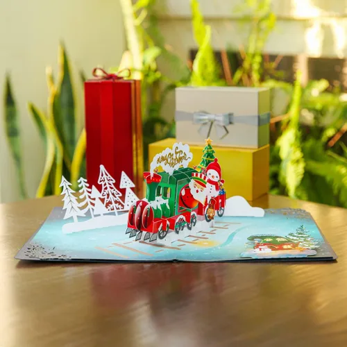Miniatura 4 de CUTE POPUP Tarjetas de Navidad desplegables de Happy Train Tarjeta de Navidad religiosa 3D Tarjeta de Navidad emergente, tamaño mejorado de 6 x
