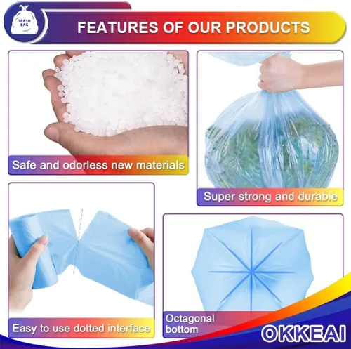 Miniatura 3 de OKKEAI Bolsas de basura azules de 8 galones para cocina, bolsas de basura fuertes de 30 litros, bolsas de basura medianas para papeleras en casa