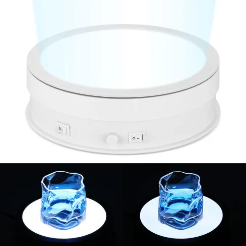 Miniatura 8 de Soporte de exhibición giratorio con luz LED, 7.9 pulgadas/44 libras Electric Turntable 360 Degrees Adjustable Lighting for Jewelry, Crystal