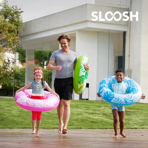 Miniatura 4 de JOYIN Paquete de 3 flotadores de piscina, tubo de piscina para niños anillos de natación tubos inflables, anillos flotantes de hojas tropicales