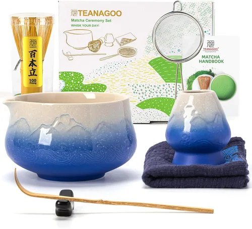 Miniatura 11 de TEANAGOO Juego de 7 batidores de matcha azul, juego de matcha de cerámica, kit de matcha para ceremonia, juego de té matcha para hacer