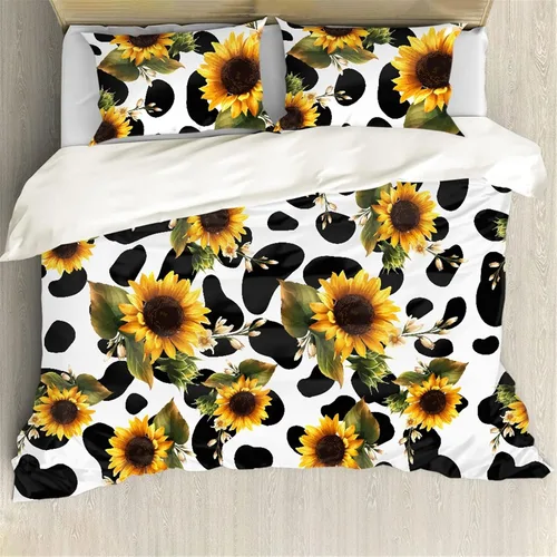 Miniatura 2 de JEOCODY Funda de edredón de poliéster con patrón de vaca y girasoles para niños, niñas, niños, mujeres, hombres, forro beige