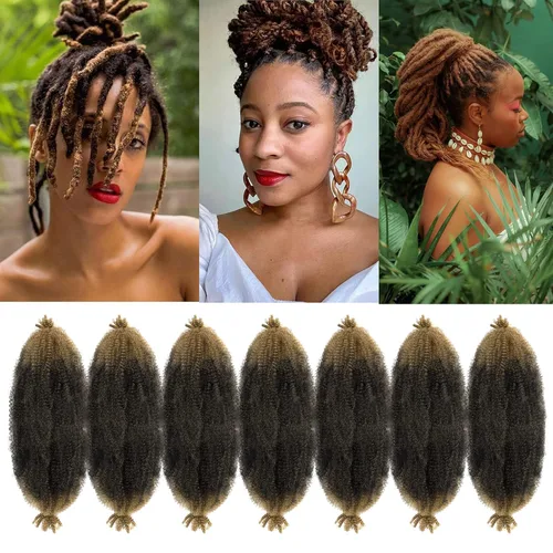 Miniatura 39 de Marley Twist - Cabello trenzado de 16 pulgadas, cabello afro trenzado elástico, paquete de 7 paquetes, cabello rizado rizado ombré, marrón Marrón