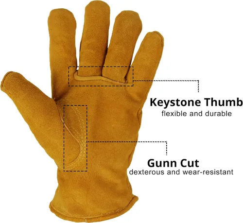 Miniatura 4 de OZERO 2 pares de guantes de trabajo de cuero de invierno forro grueso cálido para trabajo en clima frío, guantes con aislamiento térmico