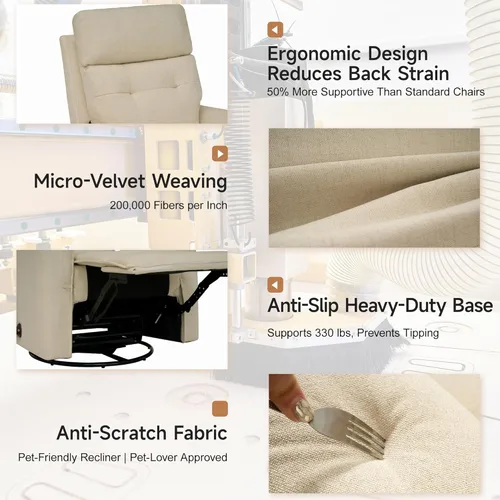 Miniatura 4 de Silla reclinable giratoria para adultos, silla mecedora, pequeña reclinable giratoria para espacios pequeños, sala de estar, dormitorio, caravana