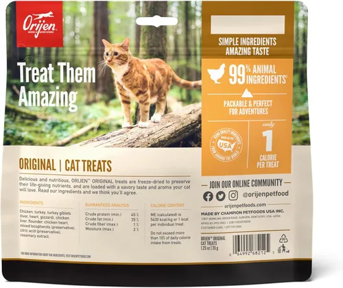 Miniatura 2 de ORIJEN Golosinas para gatos liofilizadas sin granos de alta proteína con ingredientes animales crudos originales, bolsa de 1.25 oz