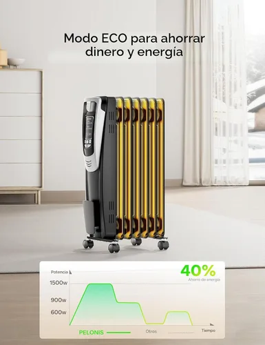 Miniatura 7 de PELONIS Calentador de radiador para uso en interiores, habitación grande con control remoto, termostato y pantalla LED, calentador silencioso lleno