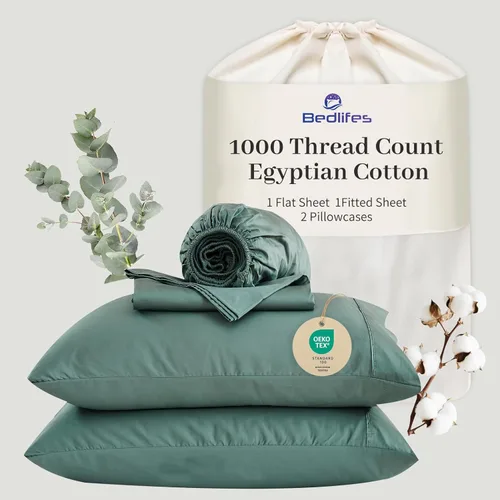 Miniatura 17 de Bedlifes Sábanas de algodón egipcio de 1000 hilos, tamaño Queen, 4 piezas con bolsillo profundo de 16 pulgadas, ropa de cama ultrasuave refrescante