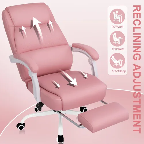 Miniatura 4 de Misolant Silla de oficina grande y alta con reposapiés, silla de escritorio de respaldo alto con reposabrazos de varillaje, sillas ejecutivas Rosa