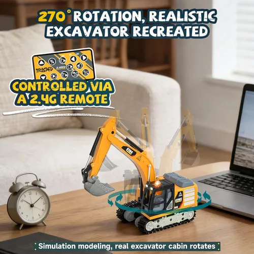 Miniatura 3 de YESHIN Excavadora de control remoto 1/64, mini vehículo de construcción RC de aleación de metal con pala, excavadora RC de carga directa tipo C