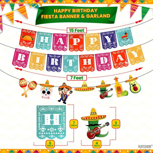 Miniatura 2 de KatchOn, Cartel de cumpleaños mexicano de 15 pies, preencordado, decoraciones de feliz cumpleaños, cartel mexicano de fiesta de feliz cumpleaños