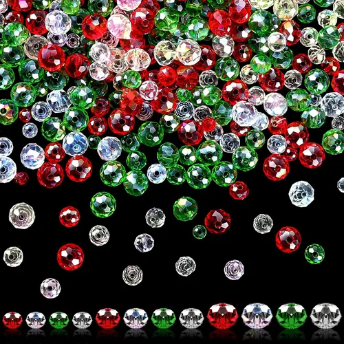 Miniatura 3 de Cuentas de cristal de Navidad, 1000 cuentas AB para la fabricación de joyas, cuentas de cristal de vidrio rojo, verde y blanco para pulseras