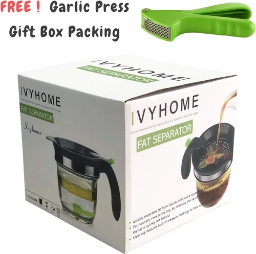 Miniatura 7 de IVYHOME Separador de grasa de plástico de 4 tazas con liberación inferior, separador de salsa para cocinar, colador de grasa de sopa y aceite, taza