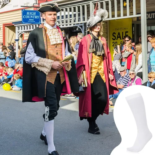 Miniatura 5 de Eurzom 3 pares de calcetines coloniales para hombre, accesorios de disfraz colonial, calcetines blancos hasta la rodilla para adultos, Halloween