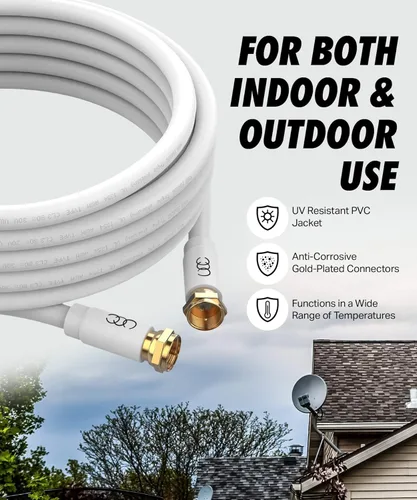 Miniatura 5 de Ultra Clarity Cables Cable coaxial de 3 pies – Cable coaxial RG6 de triple blindaje para TV, conectores chapados en oro, audio digital y video