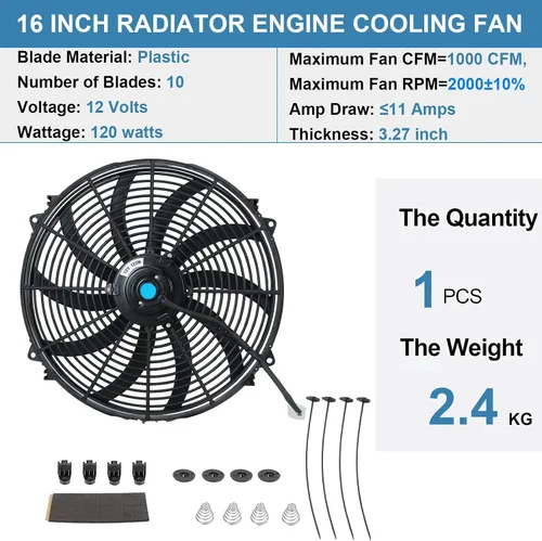 Miniatura 2 de Ventilador eléctrico universal delgado de 17,8 cm, tire/empuje para radiador, 12V 80W con kit de montaje