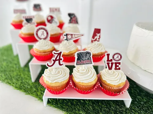 Miniatura 2 de Decoraciones para cupcakes de la Universidad de Alabama, suministros para fiestas de fútbol americano, cumpleaños, graduación (24 piezas)