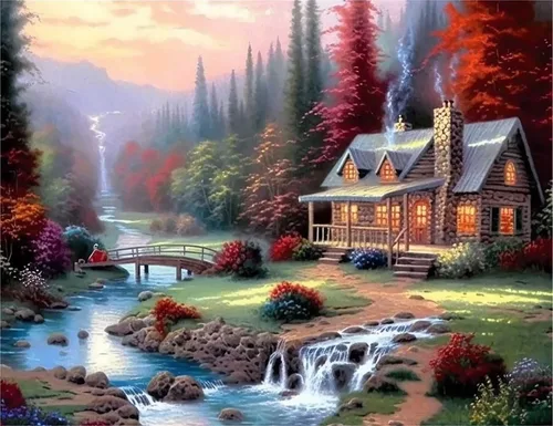 LOMSIOY Kits de pintura de diamantes de campo para adultos, pintura con paisaje de arte de diamante, taladro redondo completo de diamantes de