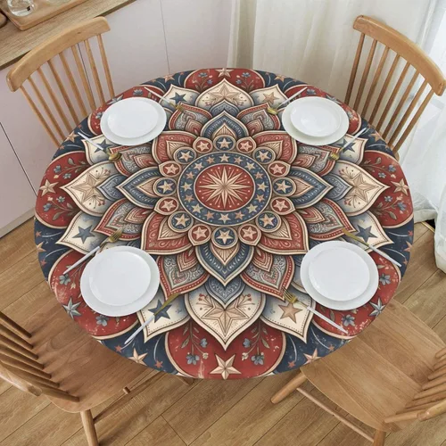 Miniatura 23 de Futterya Decorative Round Tablecloth Fitted Elastic Waterproof Table Cloth Cover Stretch Table Pad Cover for Parties Weddings Banquet Outdoor Events