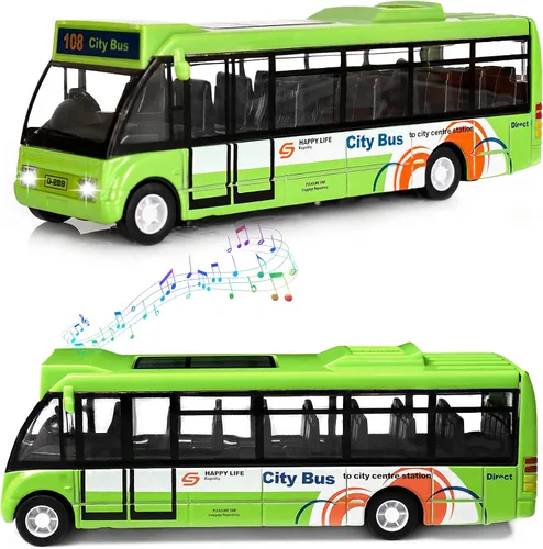 Miniatura 7 de Crelloci Autos de juguete de autobús urbano, autos de aeropuerto de metal fundido a presión para niños de 3 a 8 años de edad, vehículo de juego azul