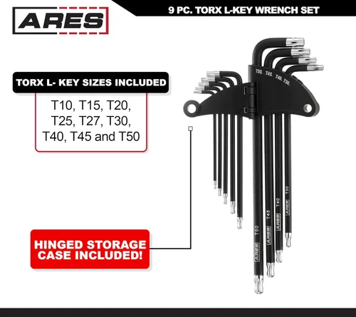 Miniatura 2 de ARES 70257 - Juego de llaves en L Torx de extremo de bola extra largo - Juego de 9 piezas incluye tamaños T10-T50 - Revestimiento negro texturizado