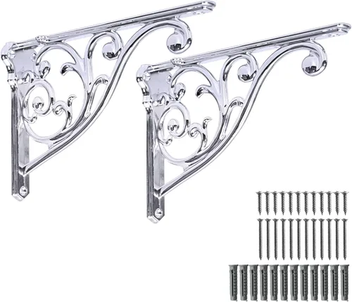 Miniatura 82 de Soportes de estante de 4 pulgadas, paquete de 4 soportes de pared de latón antiguo de alta resistencia, estantes decorativos de cocina victoriana