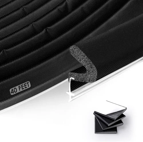 Cinta de sellado Kerf para puerta con sello para brecha grande, sello de puerta exterior, sello de clima para puerta (12.19 metros, negro)