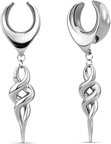 Miniatura 8 de ERKUOO 2 túneles ocultistas góticos barrocos de oreja de 2G a 1 pulgada de corazón, llama, media luna, espiral, dilatadores, joyería de piercing