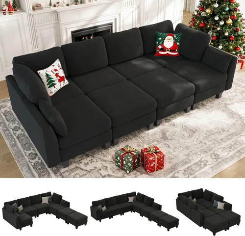 Miniatura 13 de Sofá seccional con sofá cama, sofá modular de 6 plazas, cómodos sofás seccionales convertibles, sofás convertibles con otomanos, sofás seccionales