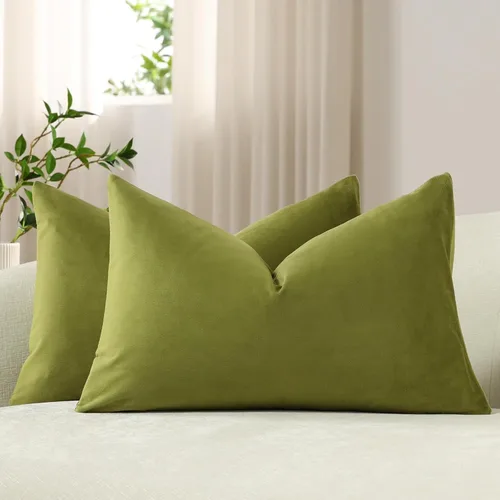 Miniatura 55 de Dezene - 2 fundas decorativas de terciopelo para almohada Hielo de vainilla