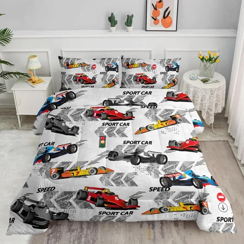 Miniatura 50 de Juego de edredón para niños Axolotl, tamaño individual, juego de ropa de cama con diseño de autos de carreras para niños, niñas, adolescentes