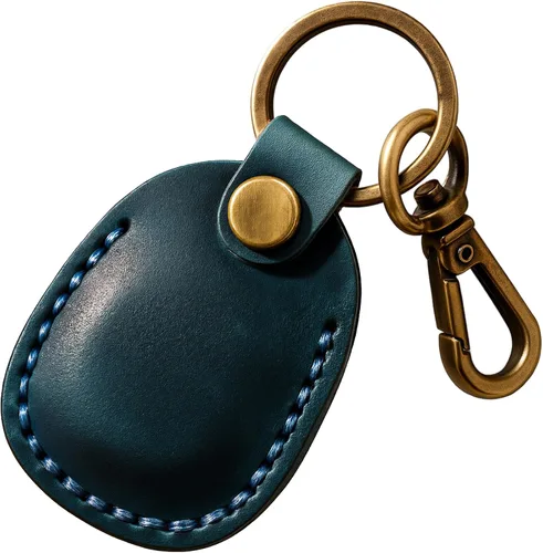 Miniatura 25 de Llavero de Airtag de cuero genuino, llavero portátil de Air tag con anillos para llaves, funda de cobertura oculta completa compatible con Airtag