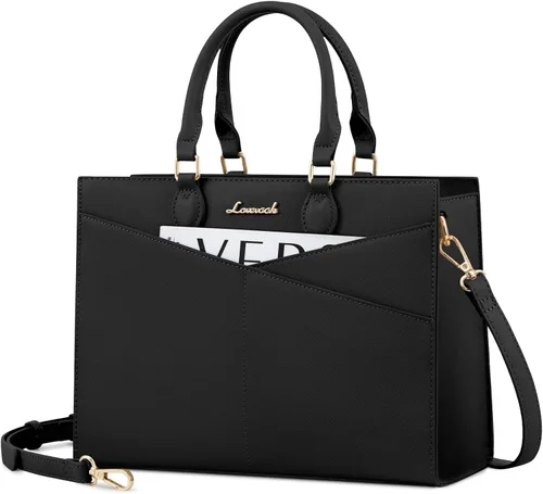 Miniatura 8 de LOVEVOOK Bolsos para mujer, bolsos tipo cartera con asa superior, bolso de mano de cuero negro con cremallera, bolso cruzado con asa superior