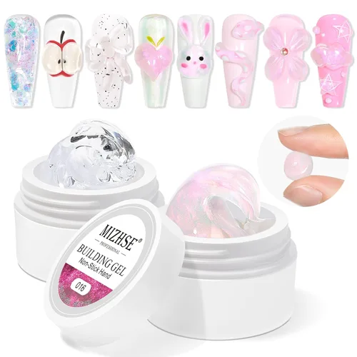 Miniatura 11 de MIZHSE Gel Constructor Claro y Sólido para Uñas, 30g Gel Constructor Duro para Extensión de Uñas Sin Pegamento, Arte de Uñas 3D para Esculpir