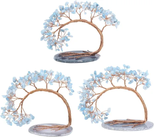 Miniatura 4 de SUNYIK Árbol de dinero de aguamarina curativa, árbol bonsái de cristal Fengnshui hecho a mano con base de ágata para suerte de riqueza, decoración
