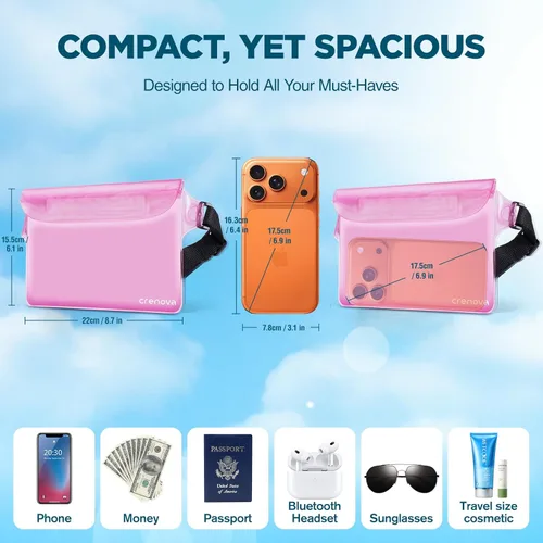 Miniatura 5 de Crenova Bolsa Impermeable con Correa para la Cintura IP68 Bolsa Impermeable para la Cintura con Pantalla Táctil Bolsa Seca con Cinturón Ajustable