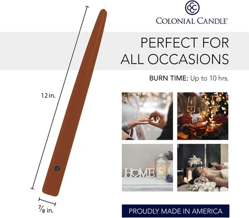 Miniatura 3 de Colonial Candle Vela cónica sin perfume, colección Handipt, ámbar, 12 pulgadas, paquete de 12, hasta 10 horas de combustión