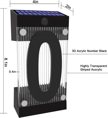 Miniatura 6 de Números solares de casa para exteriores, número acrílico 3D, control remoto de luz colorida, letrero de dirección solar, números de dirección