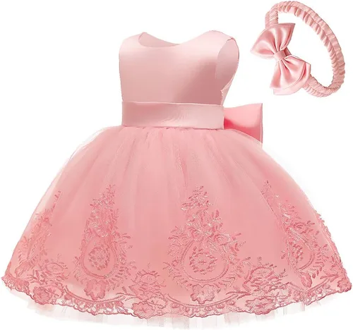 Miniatura 3 de CMMCHAAH - Vestidos de fiesta y concurso, con encaje y bordado, con lazo, tutú y diadema, para bebés y niñas, tallas 0-6T