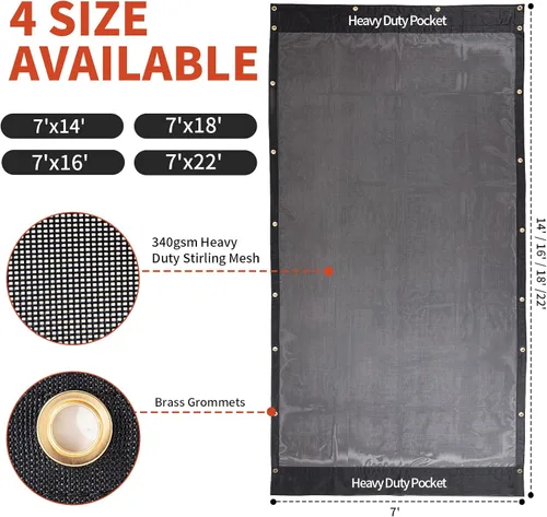 Miniatura 4 de HOMBYS Lona de malla negra de 7x14 pies para camión volquete/remolque con ojales, lona de malla resistente, lona de sombra con abertura para cubrir